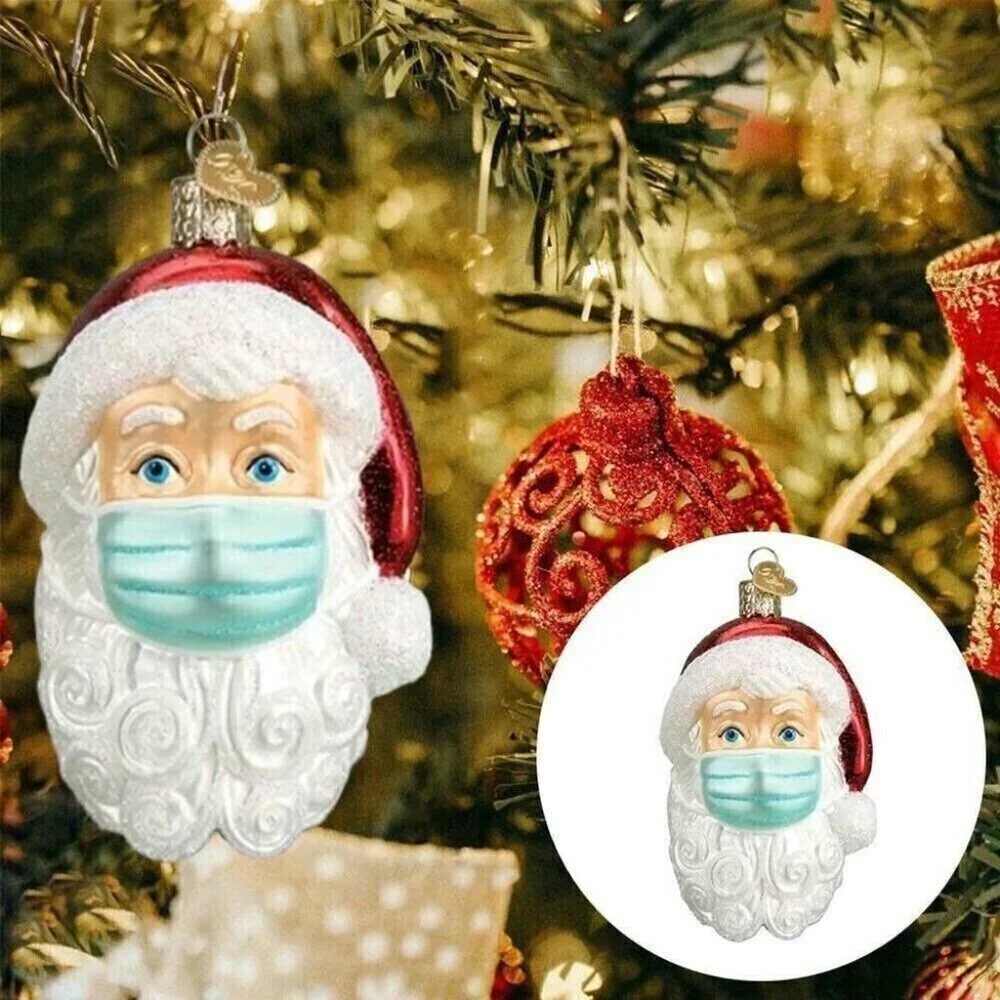 2 Santa Christmas Ornaments 3D Wearing Mask Creative 2020 Hanging Decor NEW